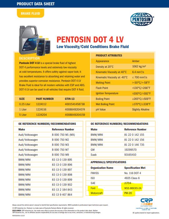 Pentosin+Low+Viscosity+Dot+4+LV+Brake+Fluid+250ml for sale online